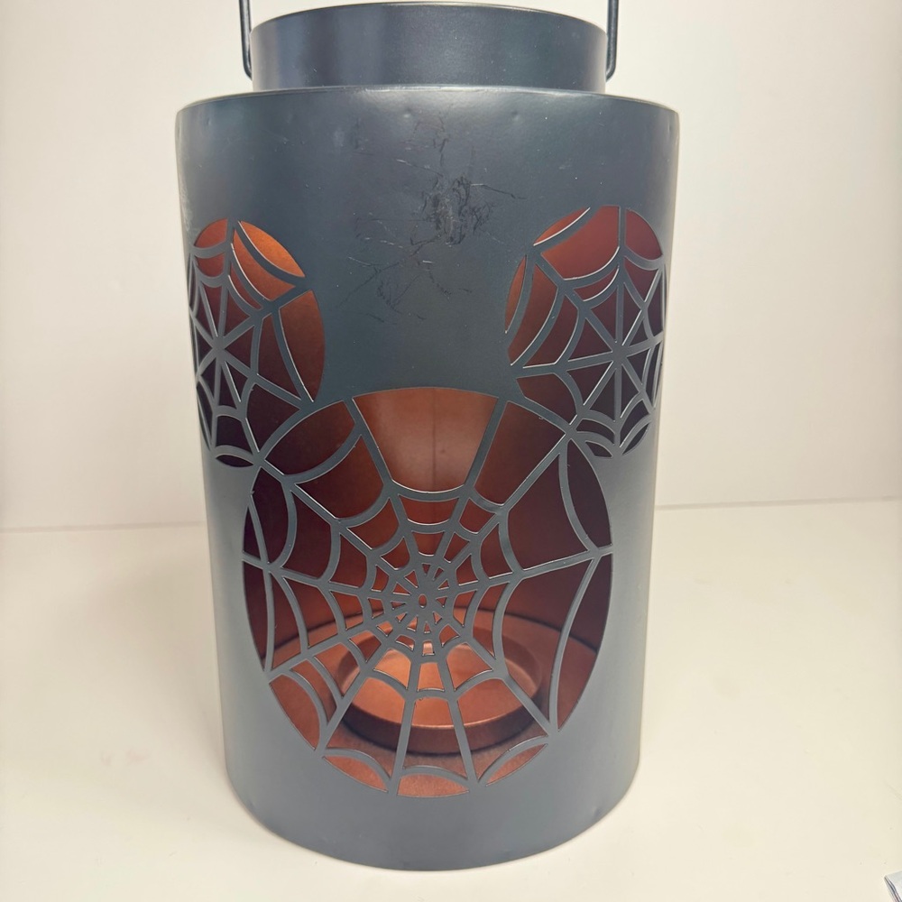 NWT. Disney Mickey Mouse Icon Halloween metal Lantern spider web design